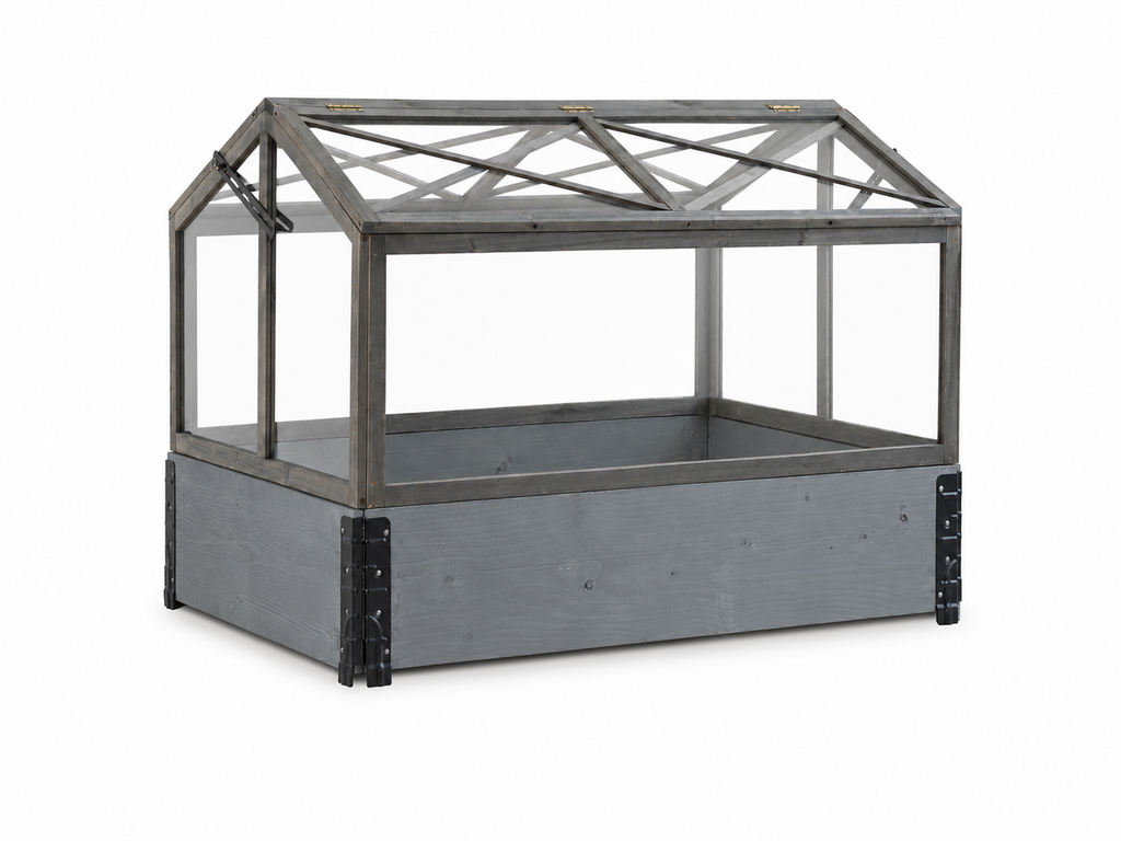 Zestaw szarej grządki podwyższonej 1200x800 + mini szklarnia ogrodowa AURA LUX